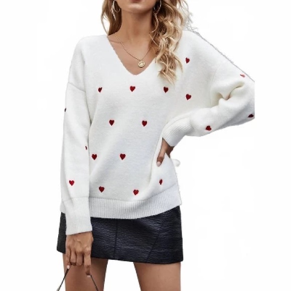 SHEIN Sweaters - Chic Spring Autumn Long Sleeve Heart Print Casual Dolman Sweater